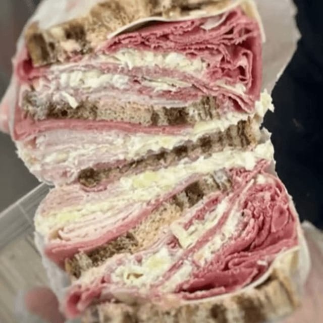 Hot Corned Beef Special Sandwich.